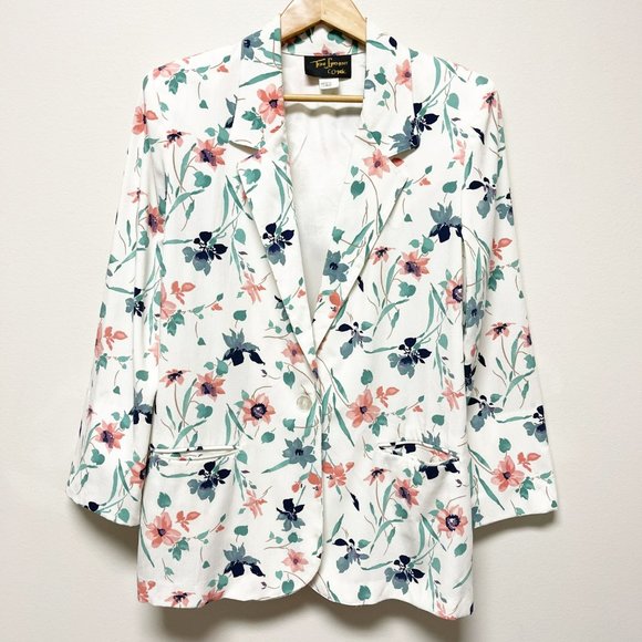TONI GARMENT Vintage Spring Floral Long Line One Button Blazer White Pin… - Picture 1 of 16